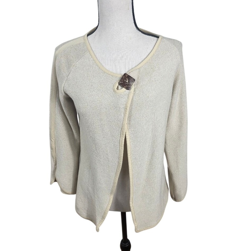 Lulu-B Cardigan Sweater Womens Small Beige‎ Knit Coconut Button Wrap Top